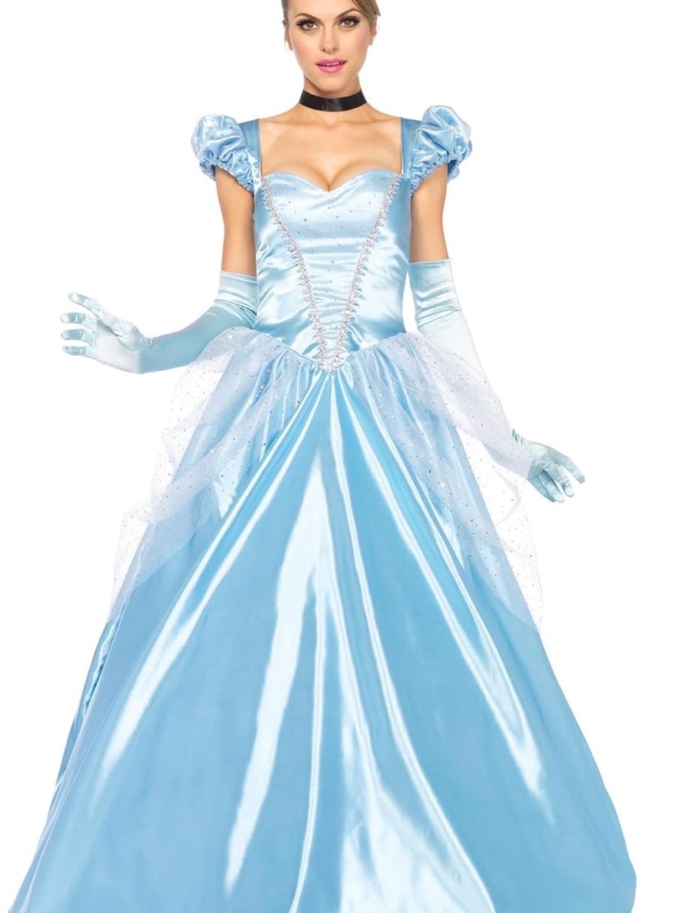 Light Blue Satin Princess Costume Dress with Gloves